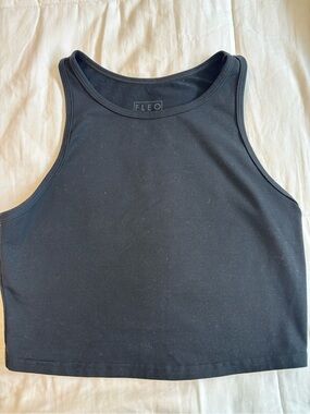 Fleo Black High-Neck Crop Tank